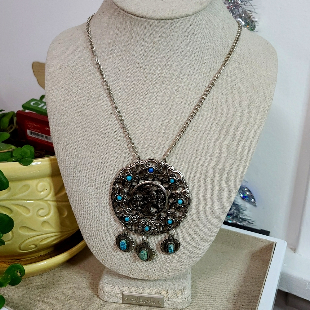 Vintage Egyptian Revival Pendant on Silver Chain